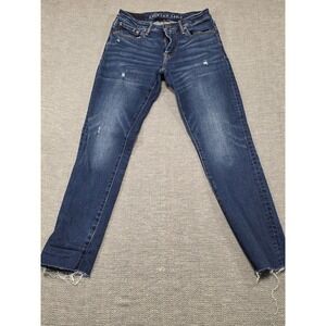 American Eagle Outfitters Women Slim‎ Taper Jean Dark Wash Distressed Size 28x32